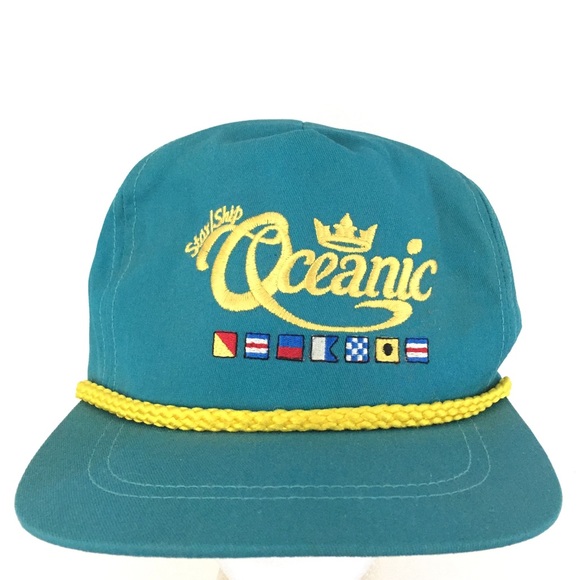 Vtg Star Ship Oceanic Hat Script Flag Logo Rope USA Golf Baseball Adjustable Cap - Picture 1 of 9